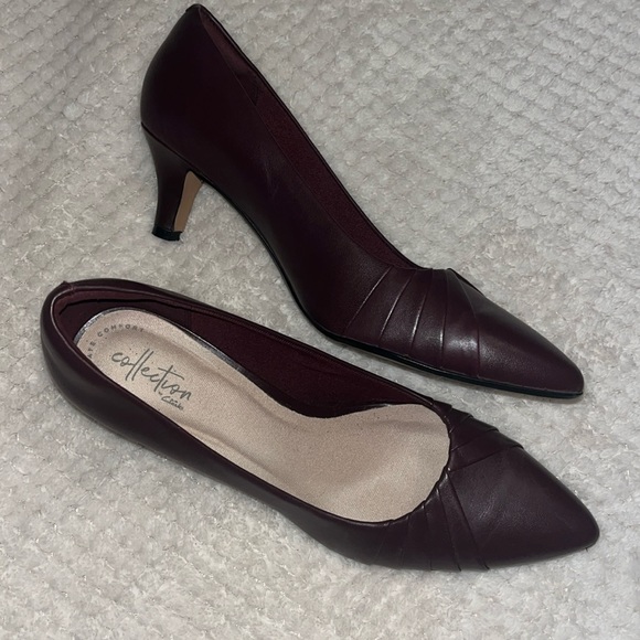 Clarks Linvale Crown Burgundy Leather Heels - Picture 2 of 9